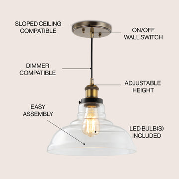 Litchfield 11" Farmhouse Metal/Glass LED Pendant - JONATHAN Y